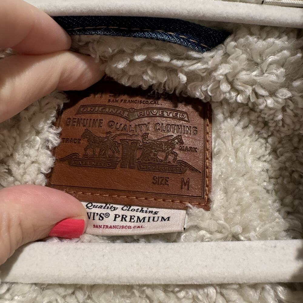 Levis Premium Denim Sherpa Flight Jacket Size Medium - Picture 5 of 8